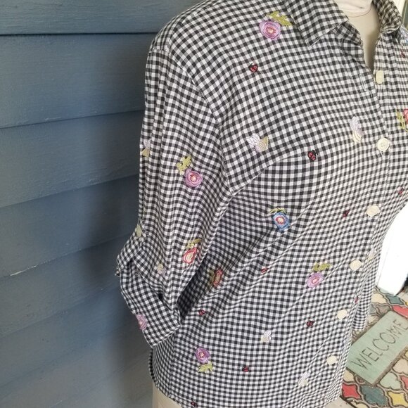 Vintage Floral Gingham Blouse + S - Picture 4 of 9